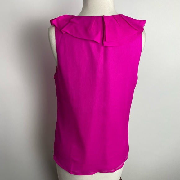 J. CREW Bright Pink Silk Shell Women's Top With Pleated Collar Textured Silk 4 - Picture 4 of 8